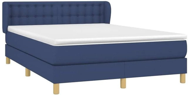 vidaXL Boxspringbett mit Matratze in Blau, Hybrid-Bett mit Taschenfederkern aus Stoff und Lärchenholz, B/T: 140 x 190 cm - Bild 1