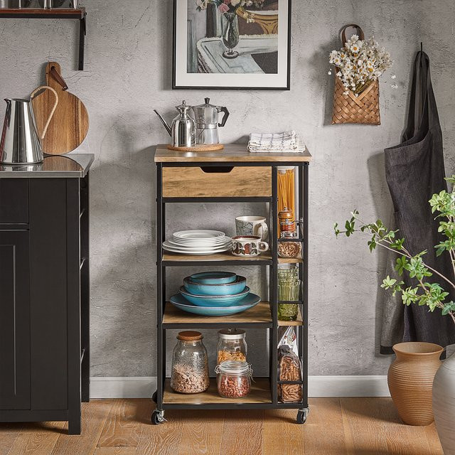SoBuy Servierwagen FKW99-N in Vintage Holzfarbe mit 6 Ablagen und 1 Schublade, B/T/H: 50 x 37 x 87 cm - Bild 1