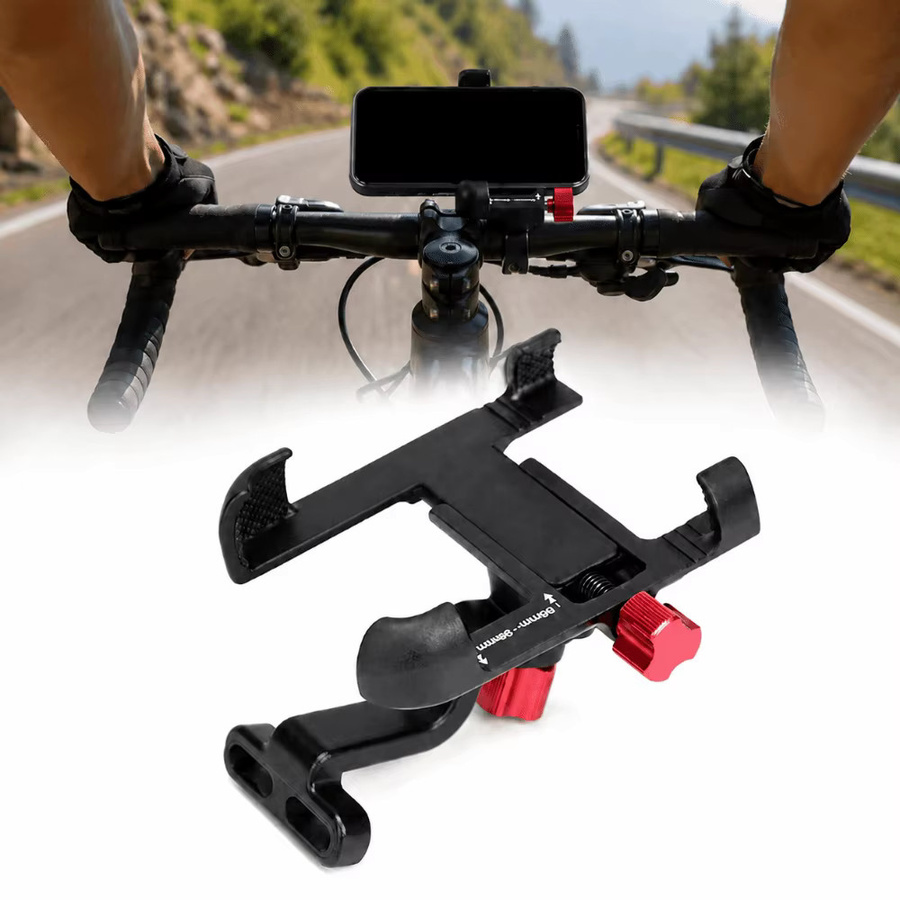 Tragbare 360 Grad drehbare Fahrrad-Handyhalterung aus Aluminium-Legierung in Schwarz für Smartphones von 55-95 mm Breite, geeignet für Rennräder - Bild 3