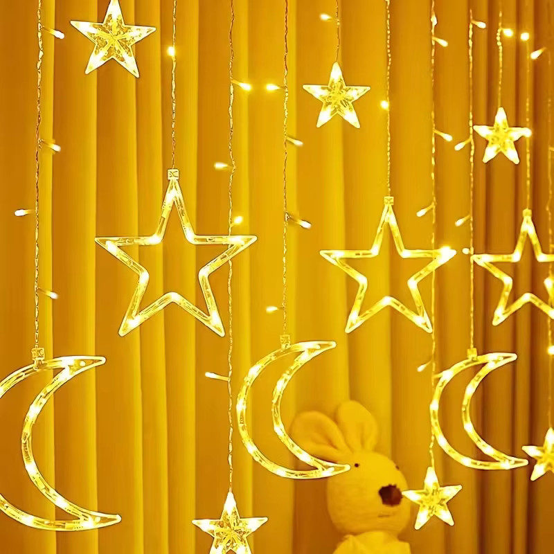 Leclstar LED Stern und Mond Lichterkette als Vorhang-Fee-Lampe, Mehrfarbig (RGB), batteriebetrieben, ideal für Weihnachts- und Neujahrsdekoration - Bild 3