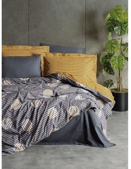 Bettwäsche-Set aus 100% Baumwolle in Grau mit Streifenmuster, bestehend aus 1 Bettbezug und 2 Kissenbezügen, atmungsaktiv und kühlend - Bild 1