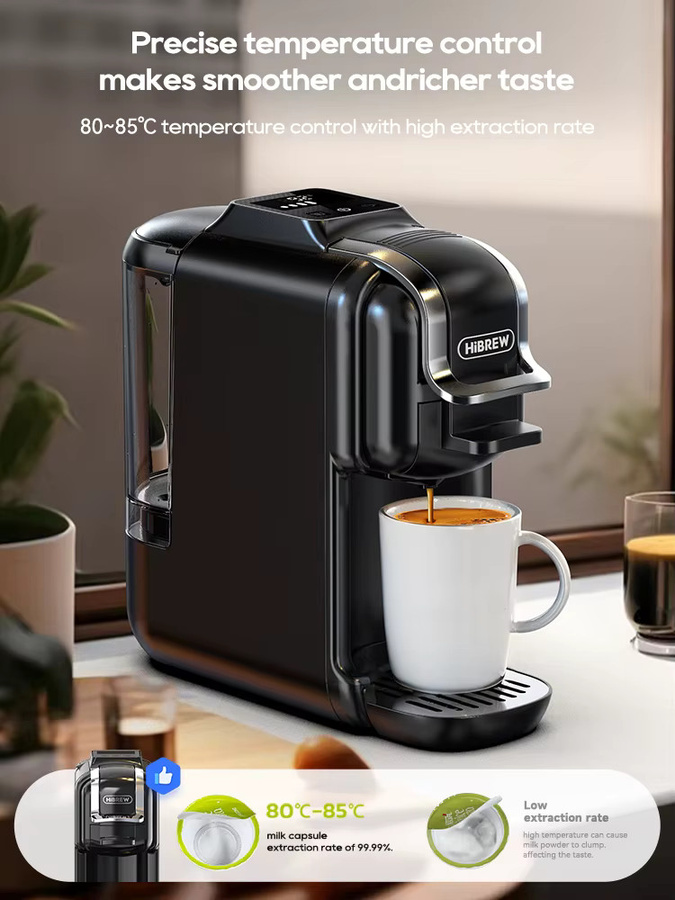 HiBREW 5-in-1 Kapsel-Kaffeemaschine für Espresso, Cappuccino und Kaffee, kompatibel mit Nespresso, Lavazza und Dolce Gusto, Schwarz - Bild 5