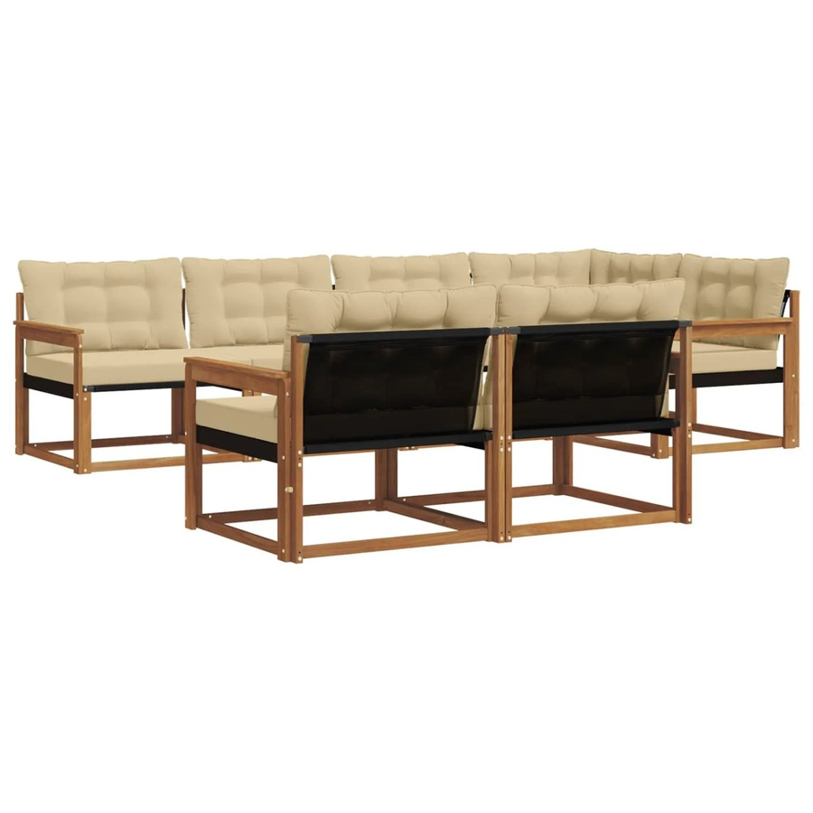 vidaXL Outdoor-Sofagarnitur aus Akazienholz in L-Form, 7-teiliges Set mit Kissen in Natur und Beige - Bild 2
