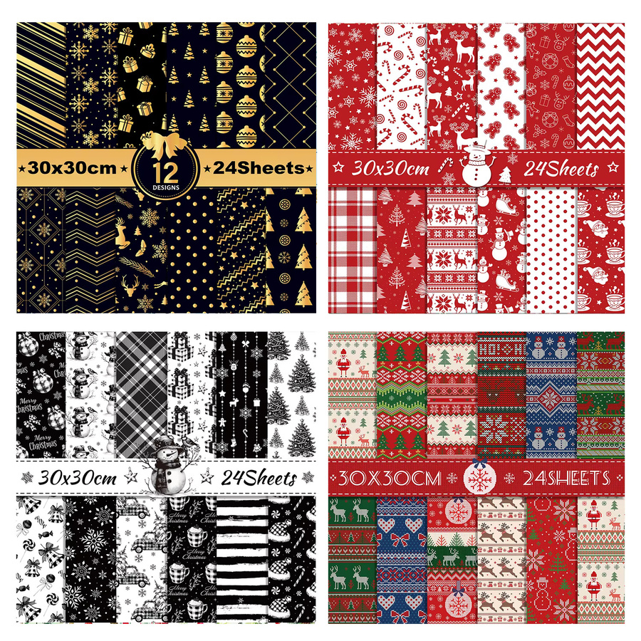24 Stück Weihnachts-Scrapbook-Papier für Bastelarbeiten und Dekoration, Mehrfarbig, B/B: 30 x 30 cm - Bild 2