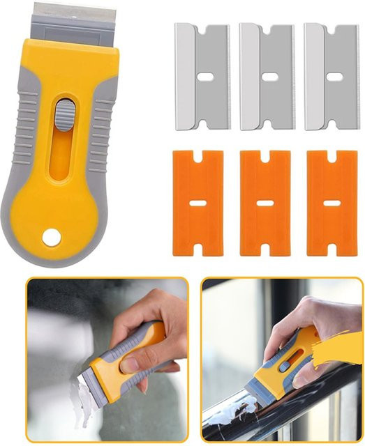 Glas- und Ofenschaber mit Edelstahlklinge und Kunststoffgriff in Orange zur Kleberentfernung und Fensterreinigung - Bild 1