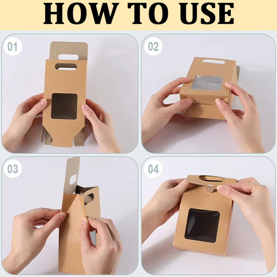 10 Geschenkboxen aus Kraftpapier mit Sichtfenster und Griffen in Braun und Weiß - Bild 3