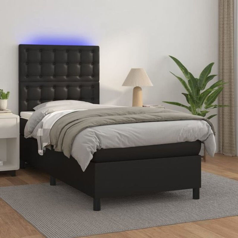 vidaxl Boxspringbett mit Matratze in Schwarz aus Kunstleder B/T/H: 90 x 200 x 128 cm - Bild 1