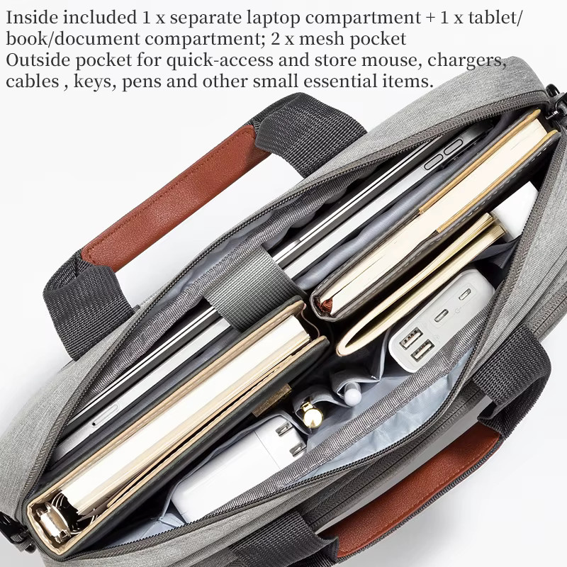 WOMT Business Laptoptasche für Herren als Aktentasche und Schultertasche für Notebooks von 14 bis 15,6 Zoll in Grau - Bild 4