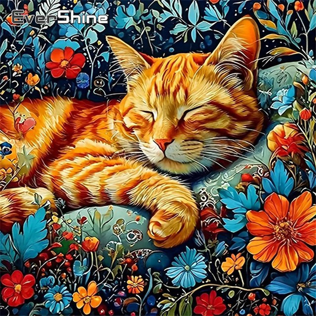 Evershine Diamant-Stickerei Set Katze mit Gänseblümchen als Strass-Mosaik in Multicolour, quadratisches Gemälde für Kinder, B/B/H: 20 x 20 x 20 cm - Bild 1