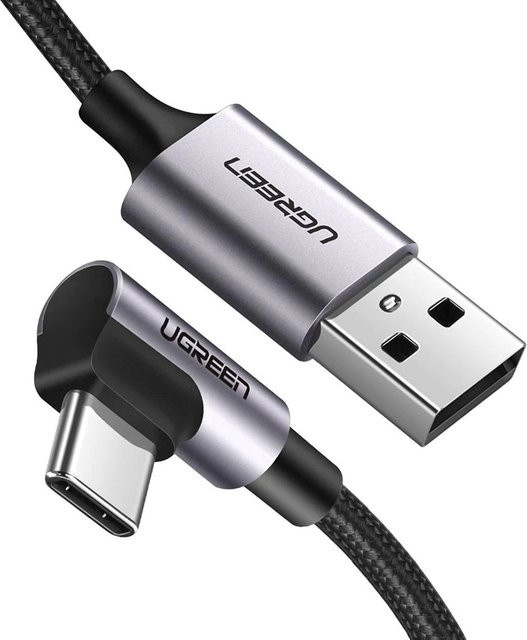 UGREEN USB-A auf USB-C Daten- und Ladekabel US284 Angled, 18W, Grau, Länge: 0,5 m - Bild 1