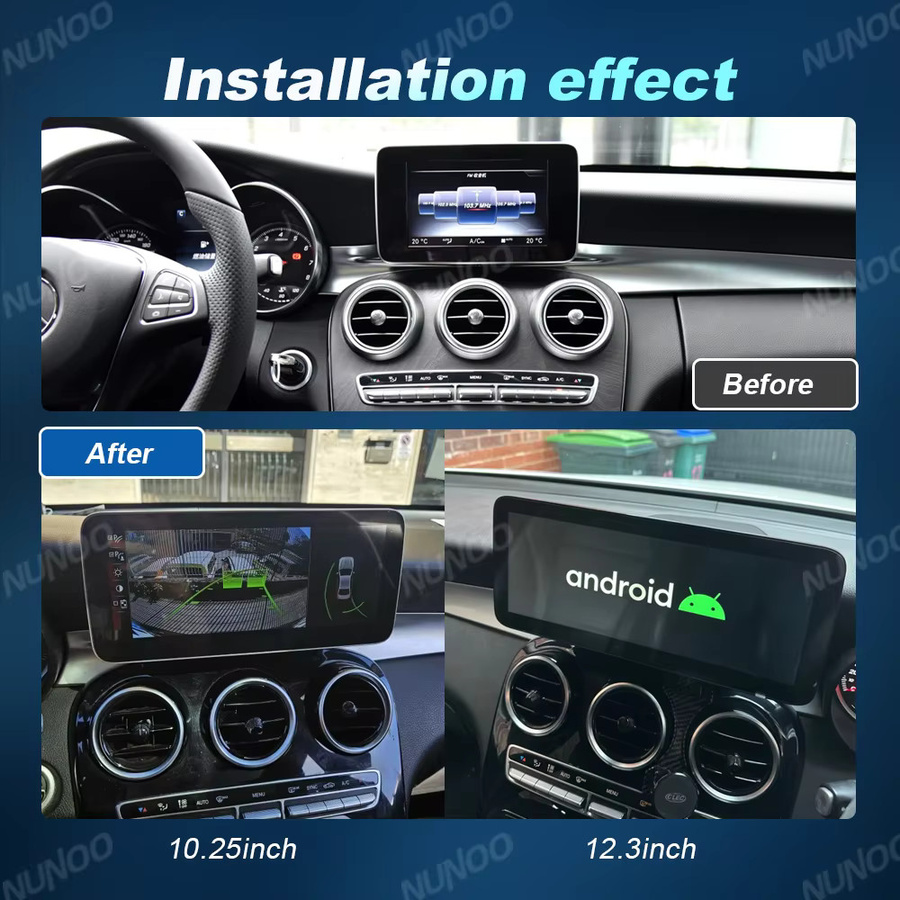 NUNOO Android 14 Multimedia Radio mit Qualcomm Prozessor und Wireless CarPlay für Mercedes Benz C GLC V X Klasse W205 W446 2014-2018, Schwarz - Bild 2