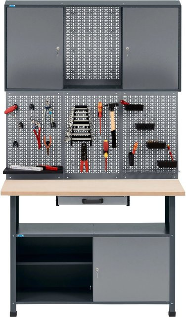Küpper Werkbank-Spar-Set mit Pegboard, 3-türig, Hellgrau-Anthrazitgrau, B: 204 cm, T: 120 cm, H: 60 cm - Bild 1