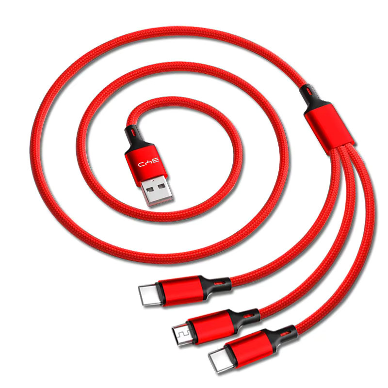 3-in-1 Auto-Schnellladekabel Emblem für BYD in Rot mit USB-C, Lightning und Micro-USB - Bild 2