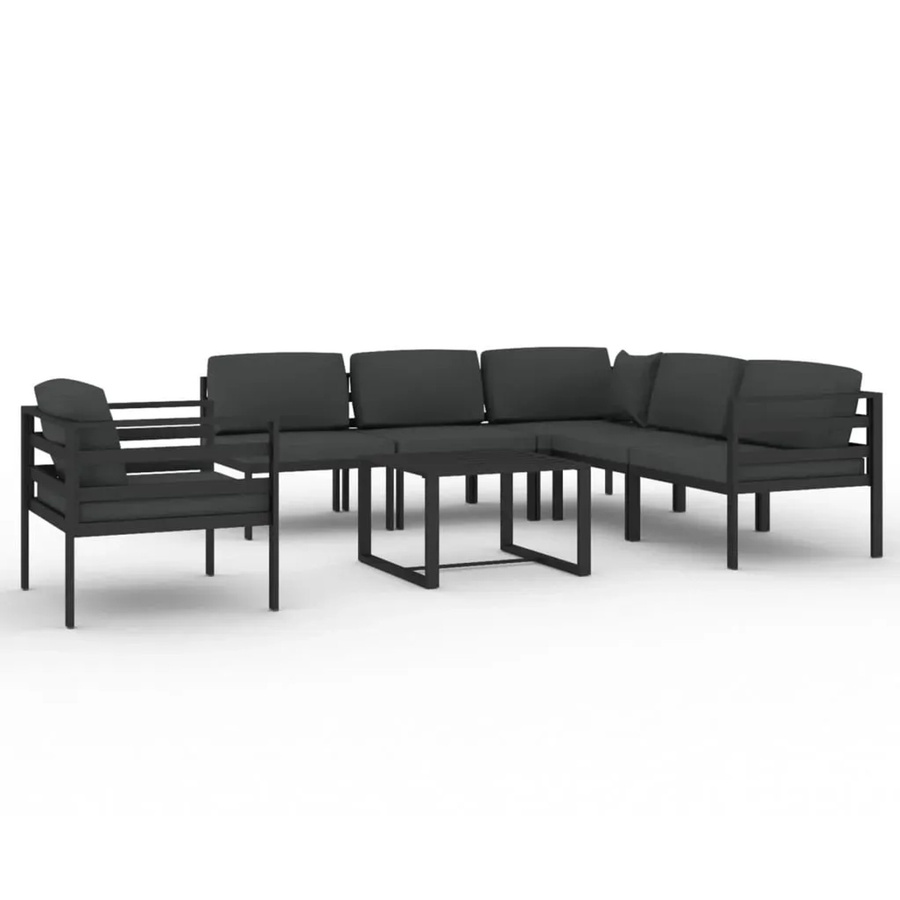 vidaXL 7-tlg Garten-Lounge-Set in L-Form aus pulverbeschichtetem Aluminium mit Kissen in Anthrazit - Bild 2