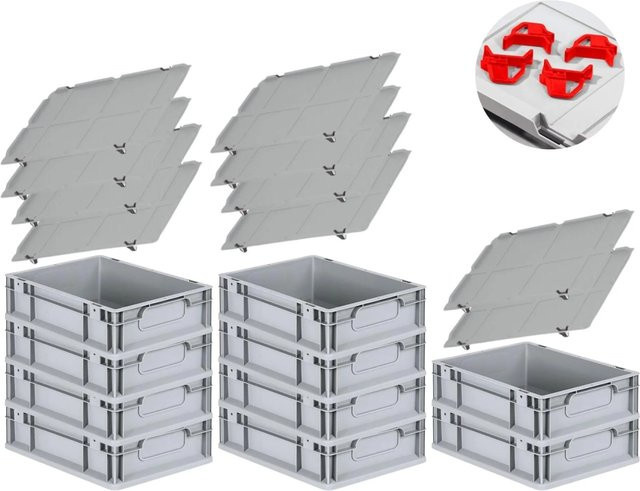 PROREGAL Spar Set mit 10x Eurobox Nextgen Economy in Rot und Grau inklusive Auflagedeckeln und Schiebeschnappverschlüssen, H x B x T: 12 x 30 x 40 cm - Bild 1