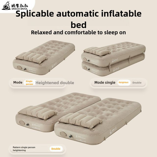 BLACK DOG Automatische aufblasbare Camping-Luftmatratze mit eingebauter Pumpe, beige, faltbar und tragbar - Bild 1