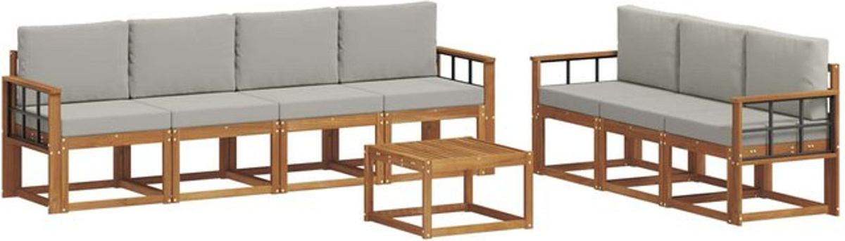 vidaXL Outdoor-Sofagarnitur aus Massivholz mit 8-teiligem Set und Kissen in Natur und Grau - Bild 1