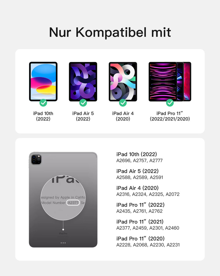 Inateck Ultraleicht Tastatur Hülle für iPad 11 Zoll und iPad Air 11 Zoll, Schwarz, Modell KB04002 - Bild 3