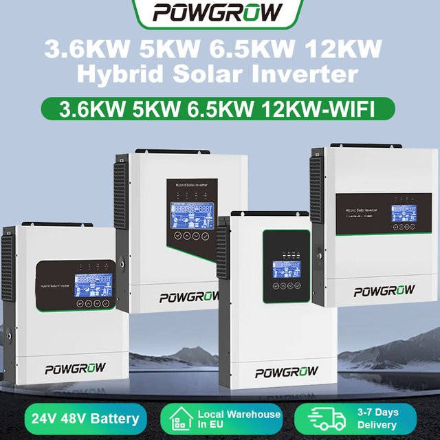 POWGROW Hybrider Solar Inverter mit Doppel-Ausgang und MPPT, 12kW, 220V, 24V/48V, Solar Charger 160A mit BMS, Weiß - Bild 1