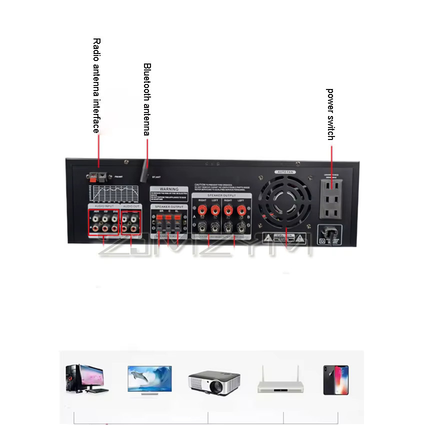 ZJMZYM 999BT Hochleistungs-Subwoofer-Verstärker mit 7 Lautsprechern und Bluetooth in Schwarz für Heimkino und Karaoke - Bild 4