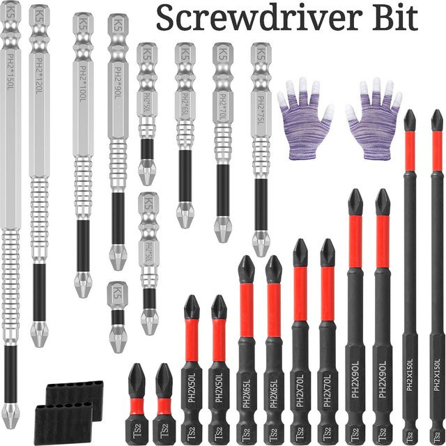 Toorise 12-teiliges Magnetisches Schlagschrauber-Bit-Set in Silber mit Phillips- und Sechskant-Bits für Elektrobohrer - Bild 1