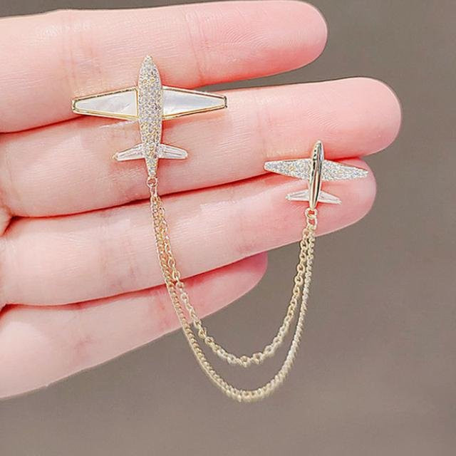 YIRAN Jewelry Brosche Flugzeug, Zirkon, weiß, Unisex - Bild 1