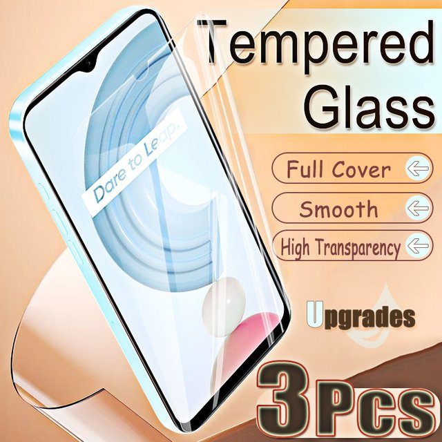 3er-Set gehärtetes Schutzglas für Realme C21y und Realme C21, transparent, kompatibel mit Fingerabdruck-Sensor - Bild 1