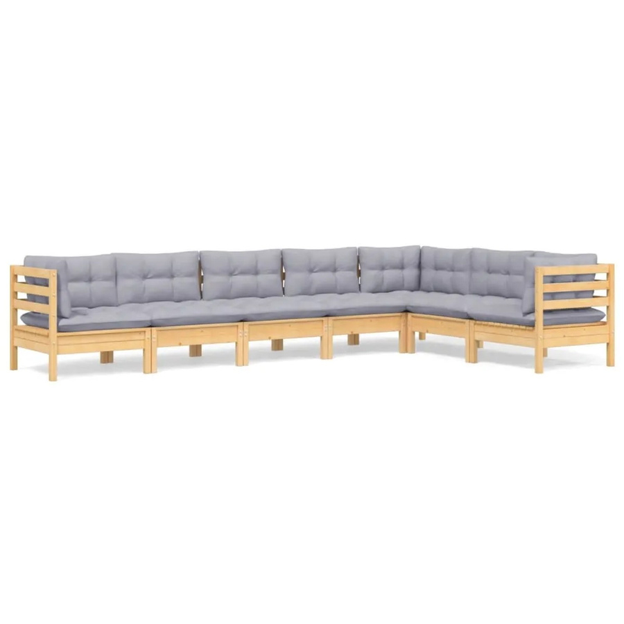 vidaXL 7-tlg. Garten-Lounge-Set aus massivem Kiefernholz in Braun-Grau mit grauen Polstern in L-Form - Bild 2