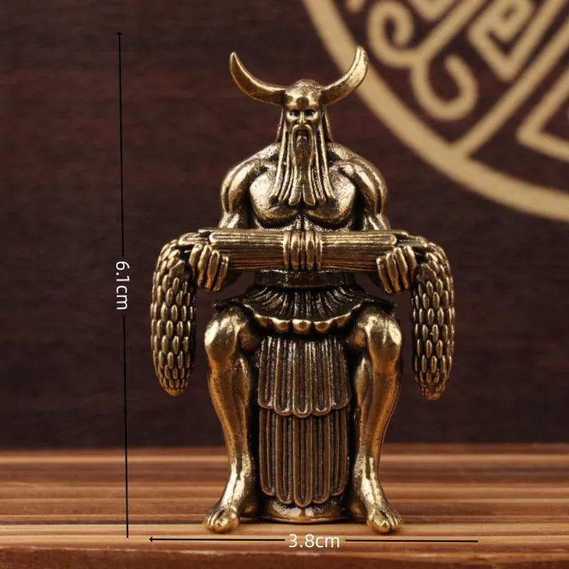 Ruilang Shennong Kaiser Yan Statue Antike Fünf Kaiser Figur Skulptur aus Messing in Gold - Bild 1