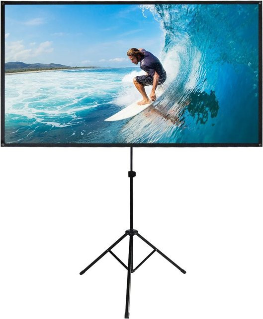 CCLIFE Klappbare Beamer Leinwand mit Stativ und Montagematerial, 80 Zoll Projektionsleinwand für Heimkino und mobile Nutzung, Full HD, Weiß/Schwarz - Bild 1