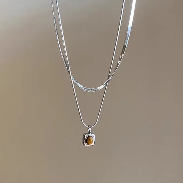 imixlot Halskette, Tigerauge Stein, Perle, Silber, Unisex - Bild 1