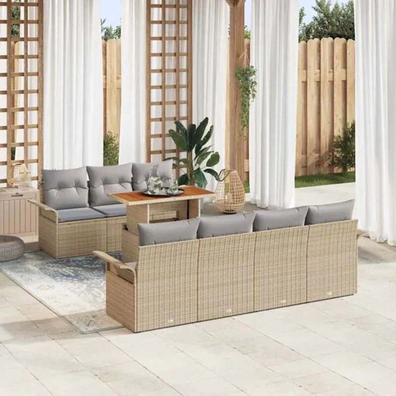 vidaXL Garten-Sofa-Set aus Polyrattan mit Speicherfunktion in Beige, 8-teiliges Loungemöbel-Set mit Polyester-Polstern - Bild 1
