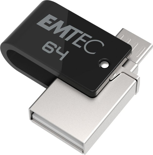 Emtec T260 USB 2.0 und Micro-USB Speicherstick, 64 GB, Schwarz - Bild 1