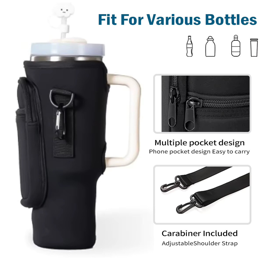Leeseph Wasserflaschen-Tragetasche für Stanley 40oz Tumbler mit Griff und verstellbarem Schultergurt, Schwarz - Bild 3