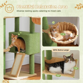 Pawz Road Deckenhoher Katzenbaumturm in Grün mit Hängematte, Höhle und integriertem Spielzeug aus Sisal - Bild 3