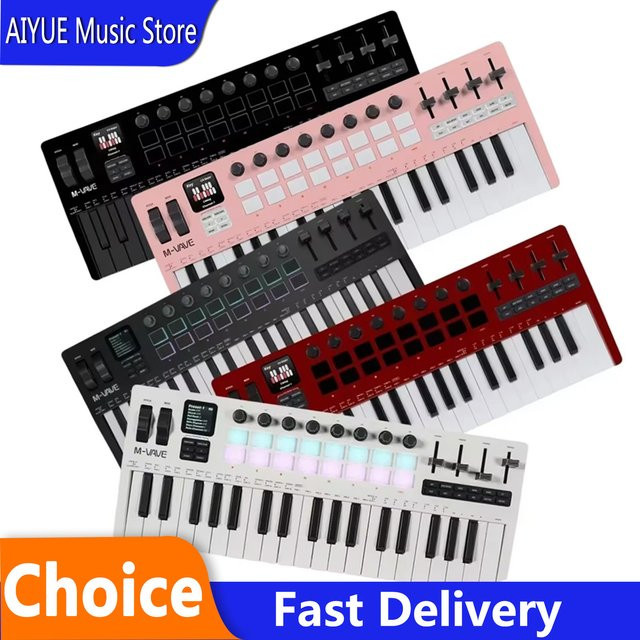 M-VAVE SMK-37 PRO MIDI-Controller mit 37 Tasten, 16 RGB-Pads und 8 Drehreglern in Pink - Bild 1