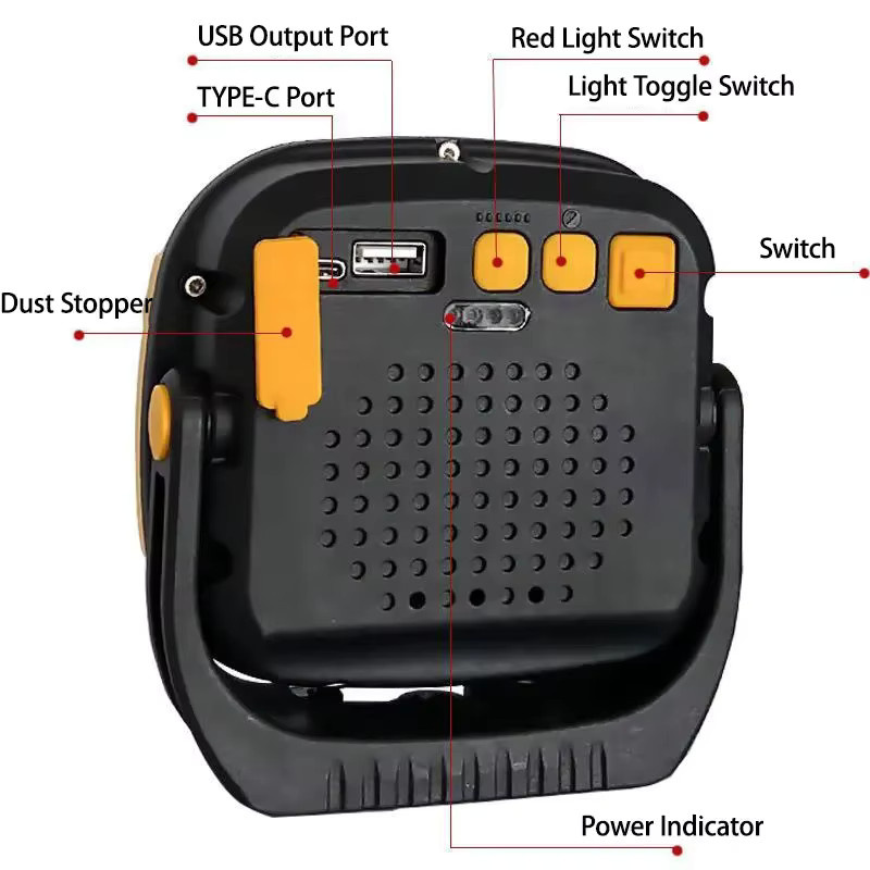 ESMARTER Tragbare LED-Laterne W892 mit Magnet und Akku, Wiederaufladbarer LED-Scheinwerfer für Camping, Garten und Arbeit, Gelb-Schwarz - Bild 2