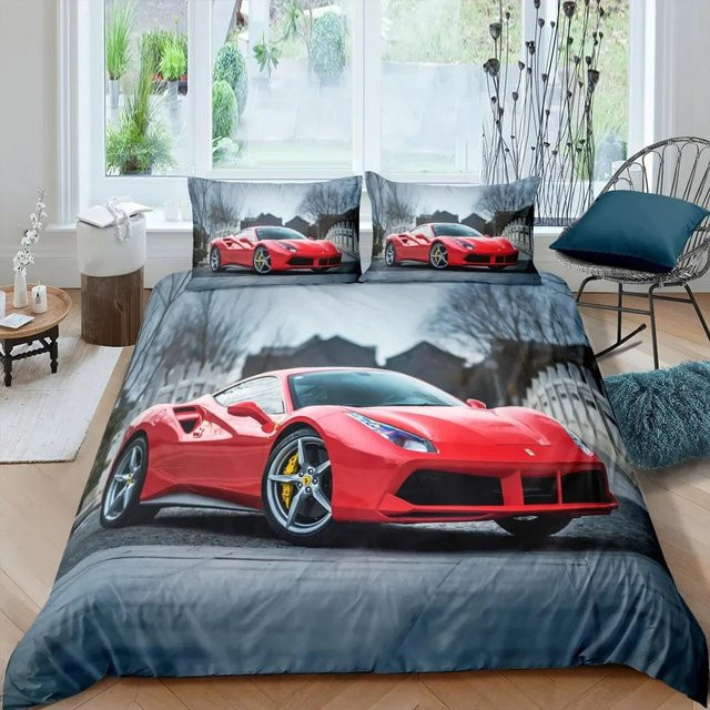 JMG Household Supplies Bettwäsche-Set mit 3D Rennwagen-Druck in Rot, bestehend aus Bettbezug und Kissenbezug aus Polyester, B/H: 135 x 200 cm - Bild 1