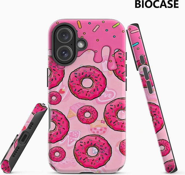 Pink Donut Delight Handyhülle für Apple iPhone 17 16 15 14 13 12 11 Pro Max Plus mit doppelschichtiger Rückseite in Pink - Bild 1
