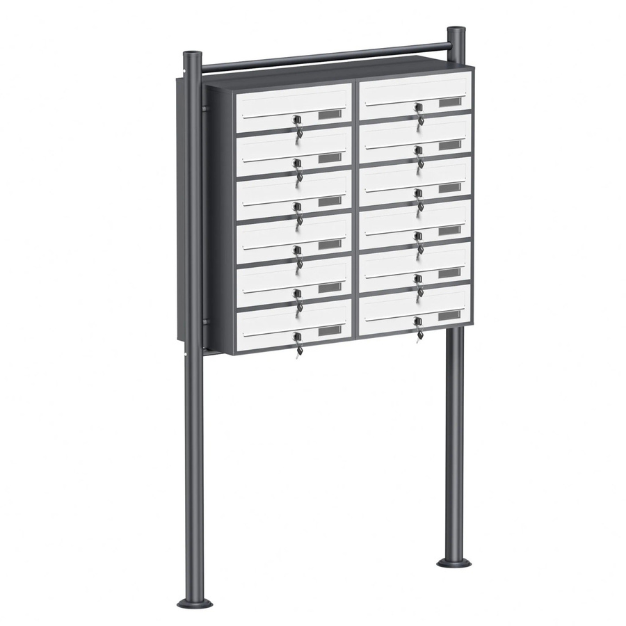 Wiltec Standbriefkasten-Anlage mit 12 Briefkästen in Anthrazit/Weiß, H x B x T: 1500 x 945 x 270 mm - Bild 2
