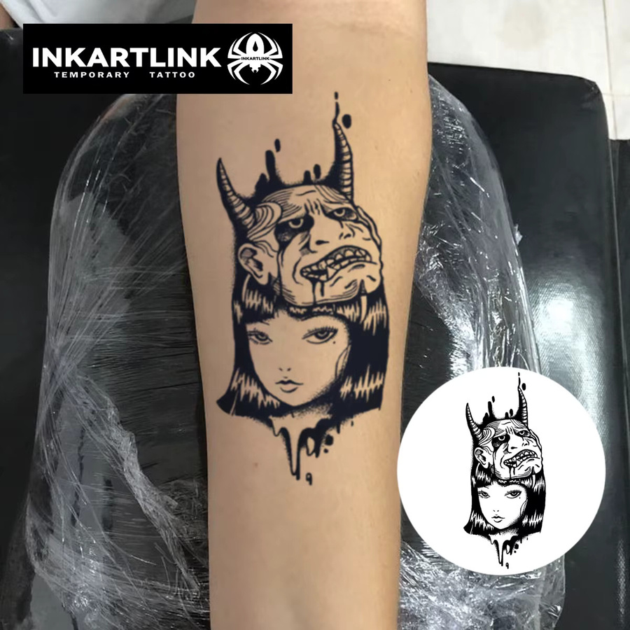 INKARTLINK Ghost Face Girl Tattoo-Patch, temporäres Tattoo - Bild 3
