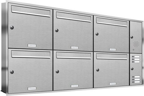 AL Briefkasten Multi-Unit Briefkasten für 6 Parteien aus Edelstahl in Silber, B/H/T: 133,7 x 72,4 x 11,6 cm - Bild 1
