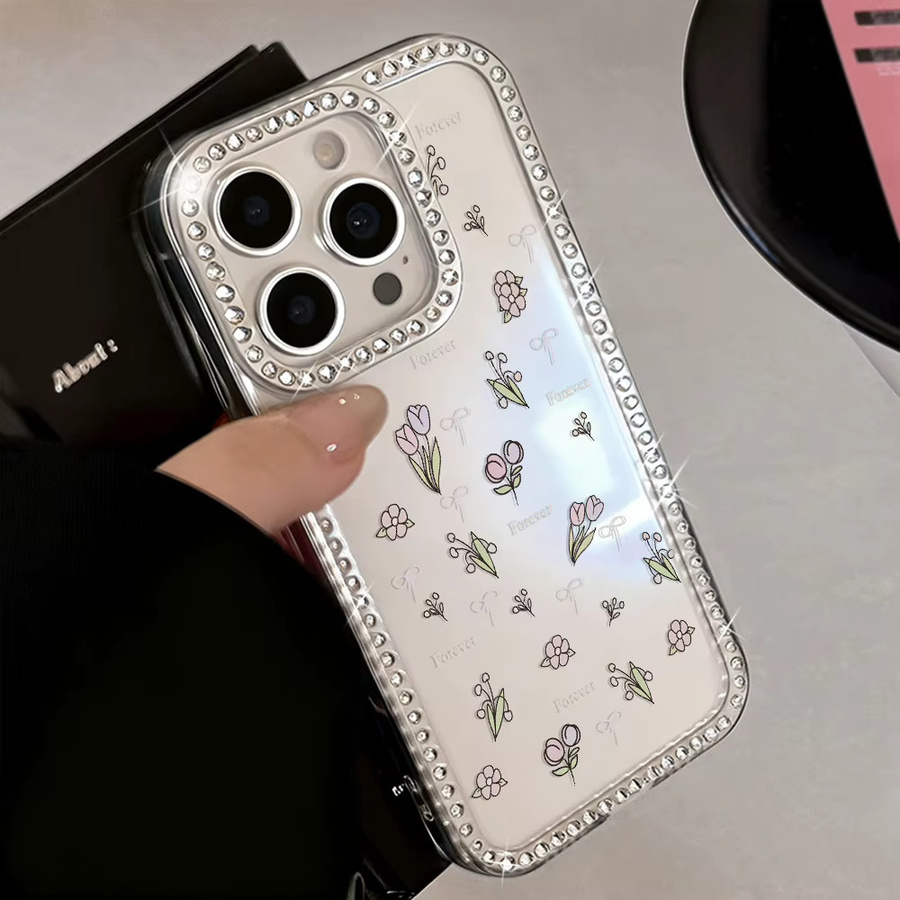 Caynes Transparente Handyhülle mit Rosa Tulpenblume für iPhone 11 bis iPhone 17 Pro Max, Luftstoßfeste Kunststoff-Schutzhülle - Bild 3