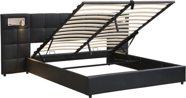 okwish Polsterbett Schwarz mit Wireless Charging, USB-Anschluss und Unterbettbeleuchtung, B/T/H: 180 x 200 x 266 cm - Bild 1
