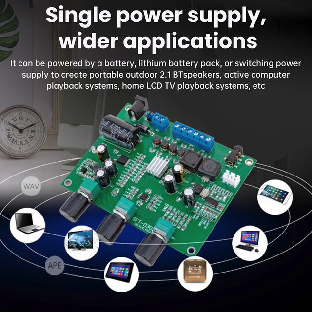 Bluetooth 5.4 Verstärkerplatine Digitales 2.1-Kanal Audio-Leistungsverstärkermodul mit Subwoofer in Grün (15 W + 15 W + 30 W) - Bild 1