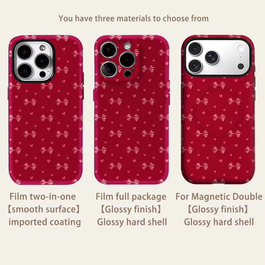Potdemiel Handyhülle mit Rosa Schleife und Herz für iPhone 17 16 15 14 13 Pro Max Plus, magnetische robuste Doppel-Schicht-Hülle in Pink und Rot - Bild 2
