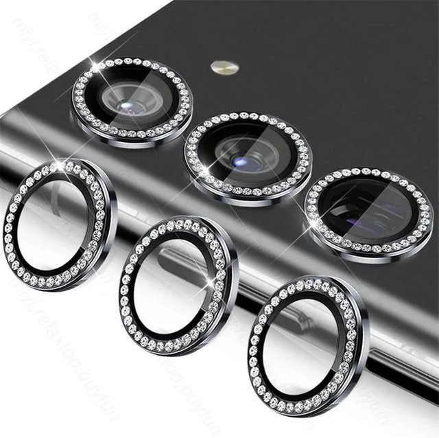 Diamant Kameraobjektivschutz Ringabdeckung aus gehärtetem Glas für Samsung Galaxy S25 Ultra 5G, S24 Plus, S23, S25 FE und S22 in Silber - Bild 1