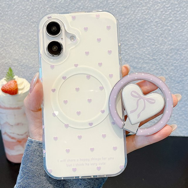 Herz-Bowknot Handyhülle mit Magnetgriff und MagSafe-Unterstützung für Apple iPhone 16, 15, 14, 13 und 17 Pro Max - Bild 1