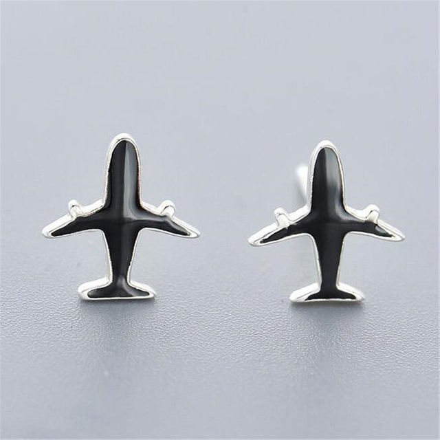 GaGa-Duck Flugzeug-Ohrstecker, 925 Silber, Schwarz, Damen - Bild 1