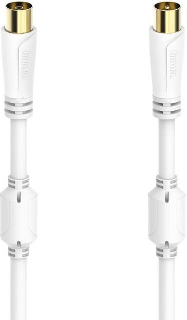 Hama Koax-Antennenkabel mit Koax-Stecker und Koax-Kupplung, vergoldet, Farbe: Weiß, Länge: 3,0 m, 100 dB - Bild 1